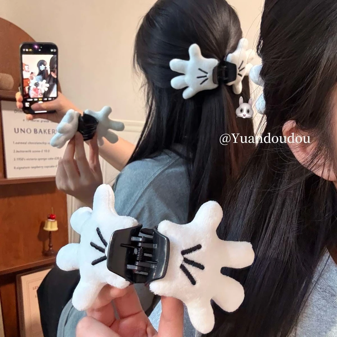 可爱米奇小手抓夹ins风毛绒立体公仔创意发卡手掌米奇手掌抓夹