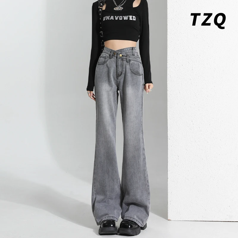 2025新款夏美式复古微喇牛仔裤女拖地不贴腿喇叭裤子TZQ112106