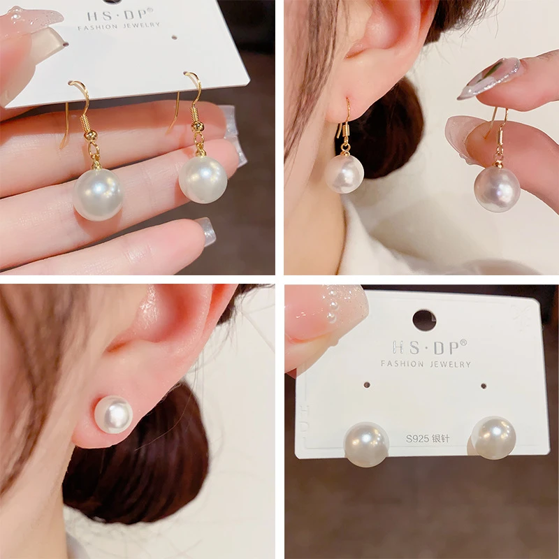 铜合金仿珍珠耳饰 福利买一送一s925银针珍珠耳钉珍珠耳钩两对装