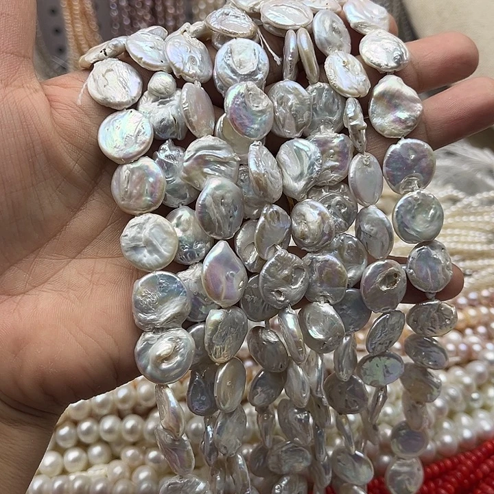 玛瑙/玉髓未镶嵌珠宝半成品一条14mm左右巴洛克珍珠圆片