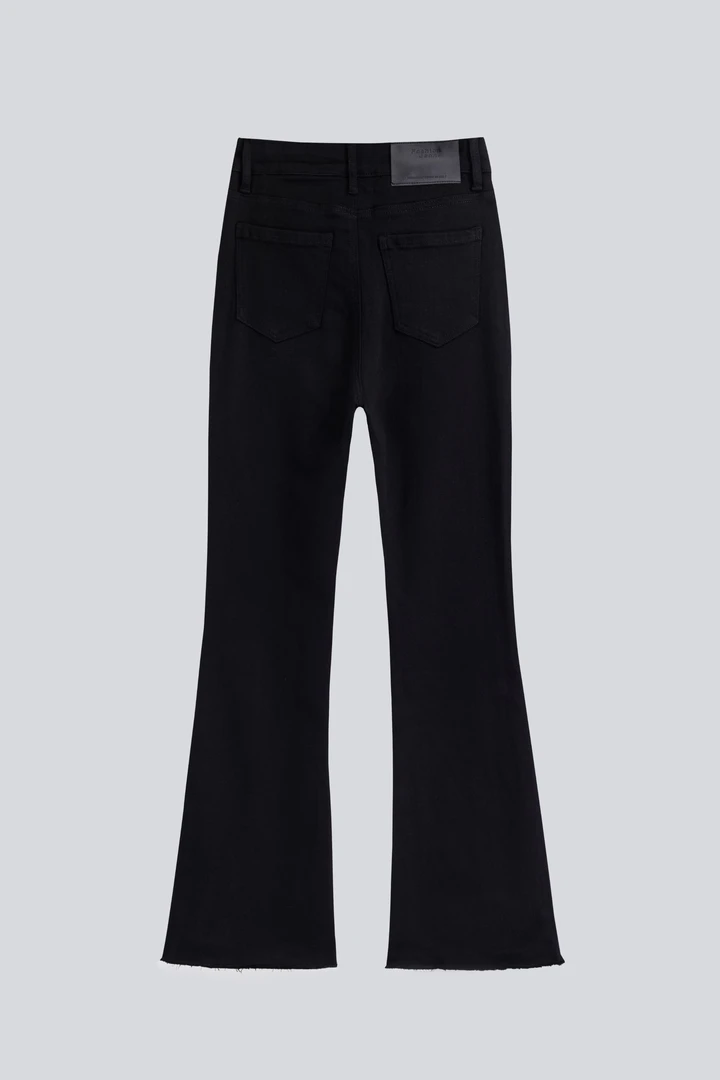 9011设计感小众裤脚毛边微喇直筒裤高腰牛仔裤