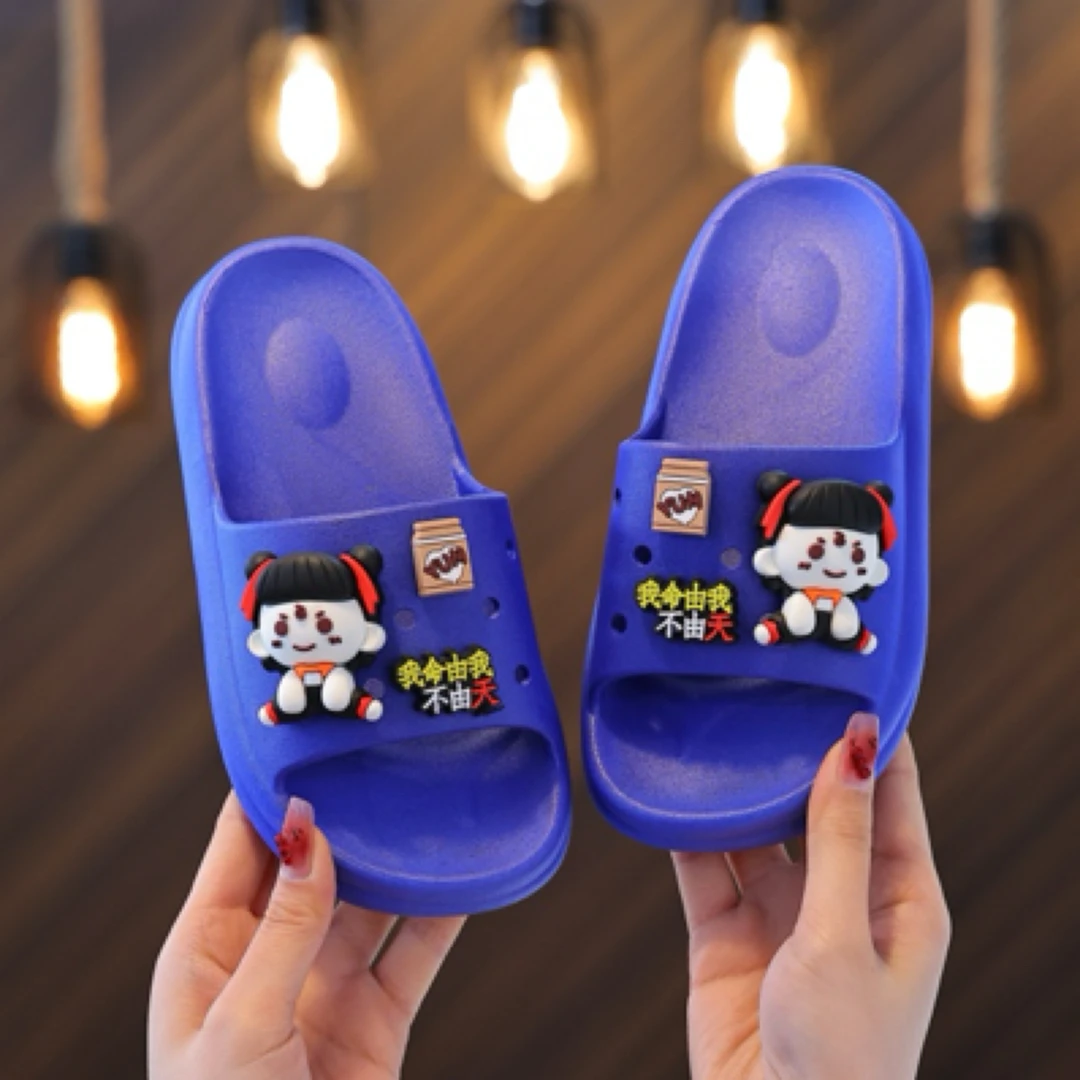 男女6-12岁夏季一字拖拖鞋女童儿童防滑男童男孩厚底哪吒拖鞋儿童