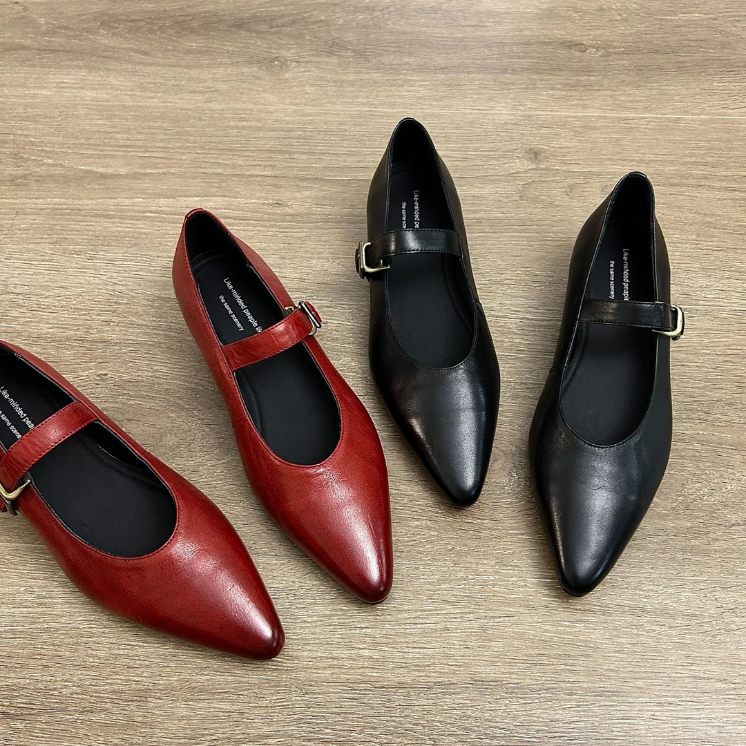 Dannyfrey时尚百搭女新款尖头百搭一字扣带小众浅口玛丽珍鞋3CM