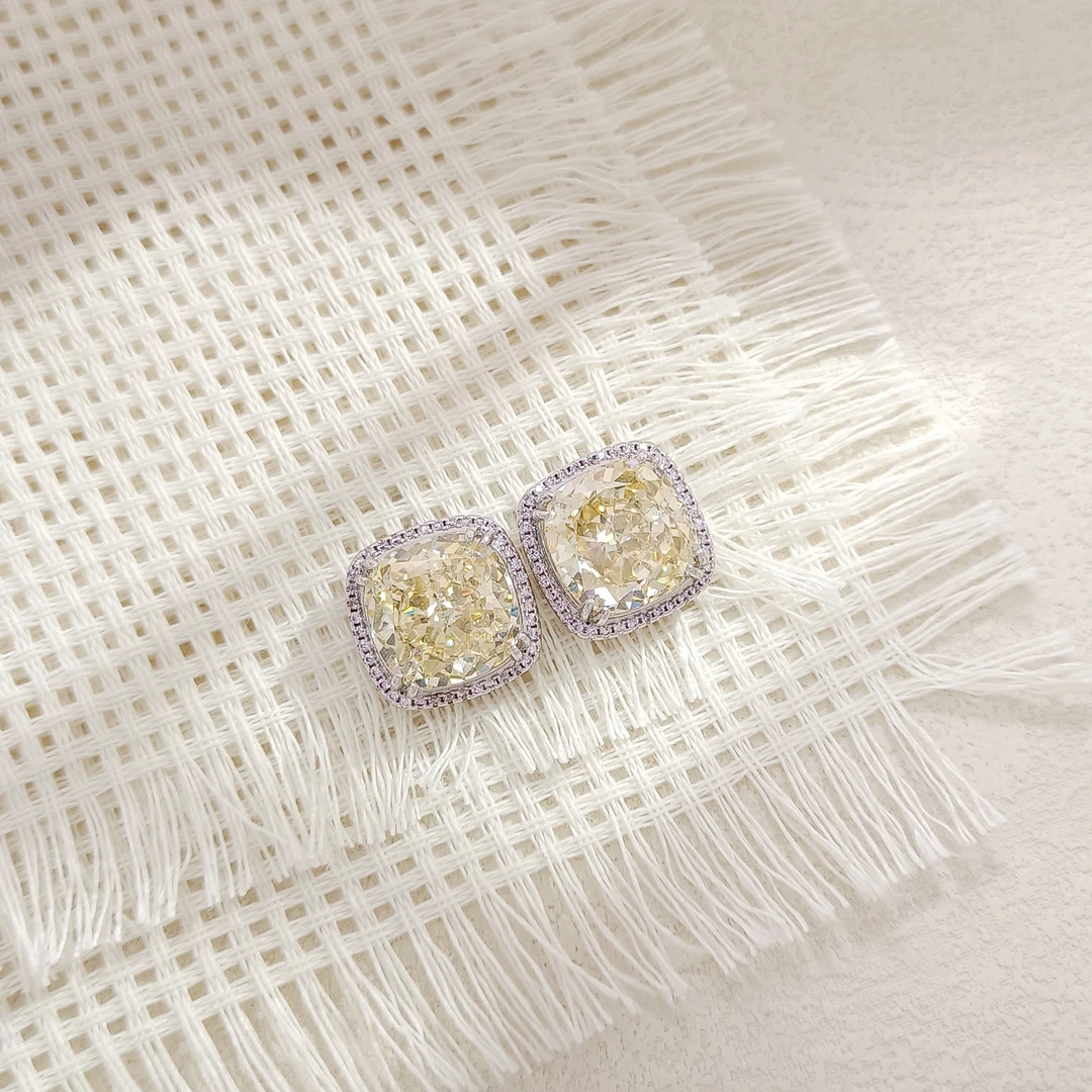 铜合金合成锆石耳饰 FXLM-52126 冰花切 耳饰百搭小众时尚轻奢