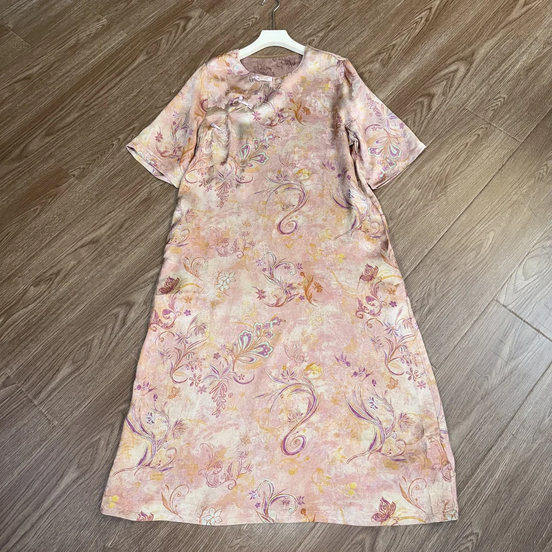 [景湛]Z072夏季印花显瘦时尚连衣裙气质休闲复古国风旗袍裙