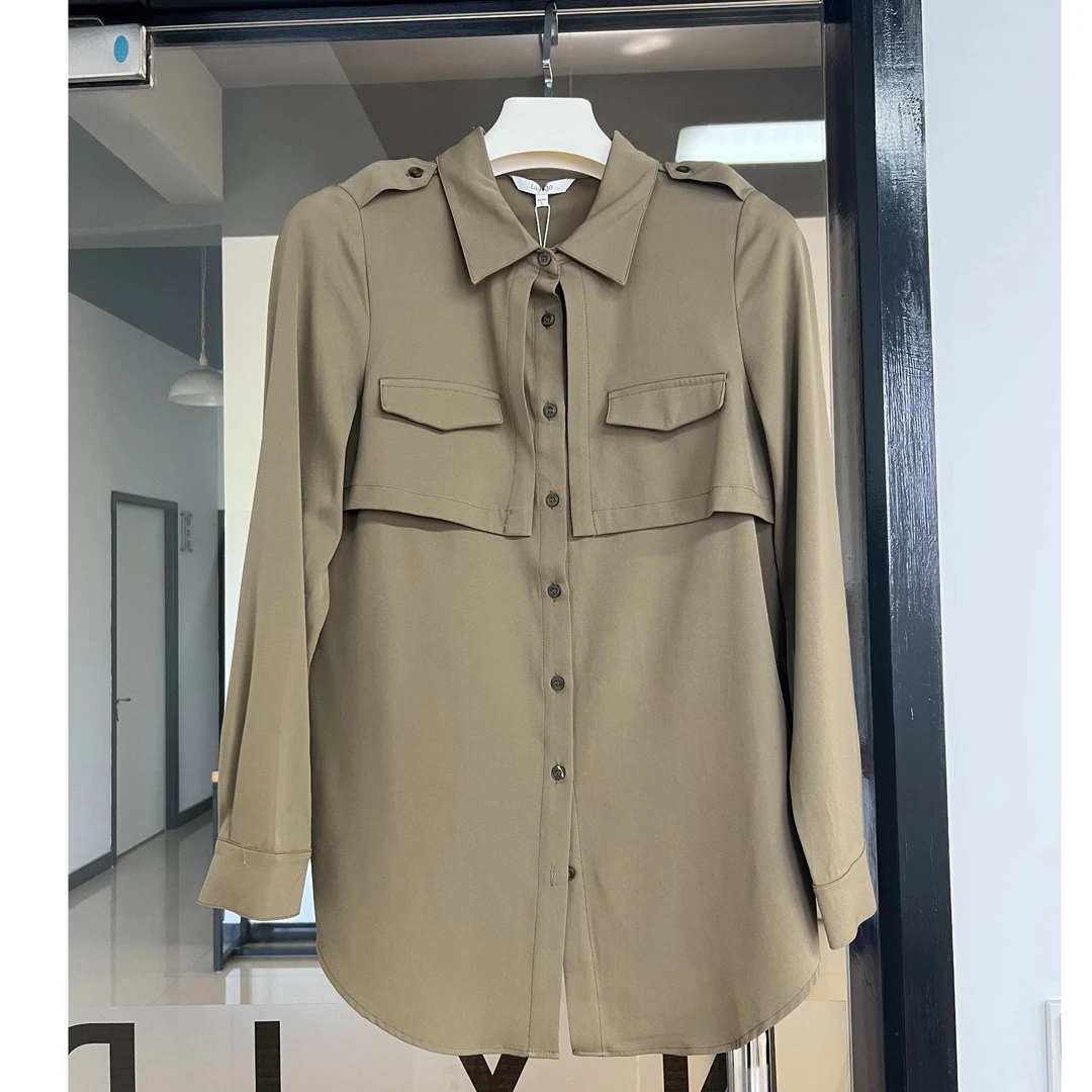 女装正品春夏新款气质职场长袖橄榄绿衬衫上衣