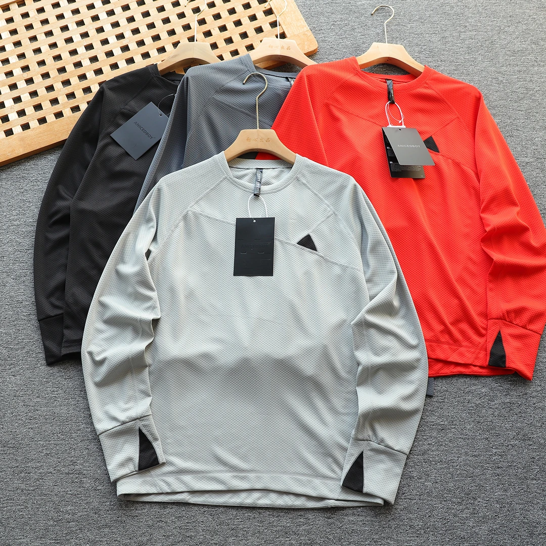 三角标日单 蜂窝网眼透气面料男女打底衫长袖卫衣T恤