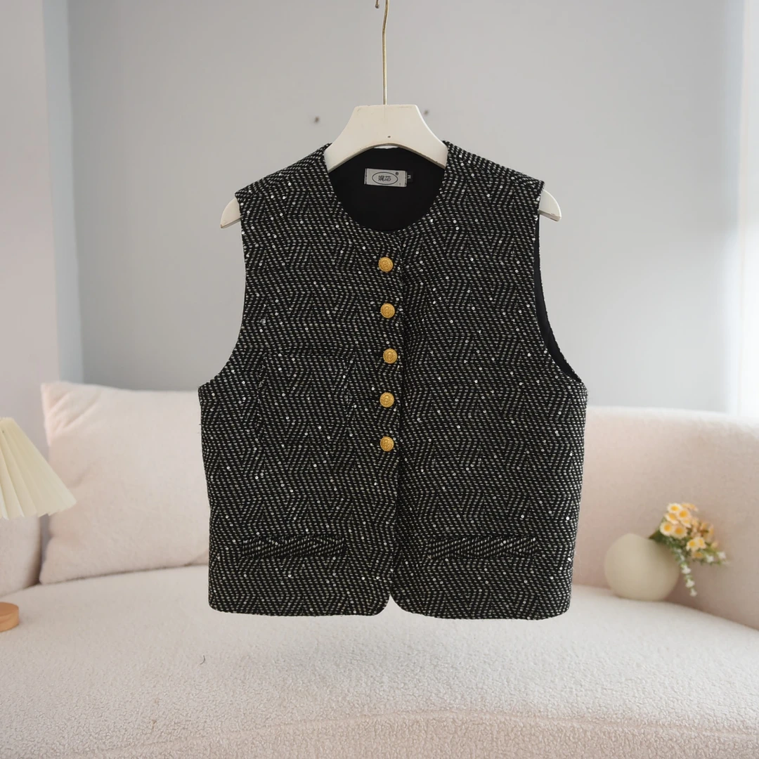 YOYO GALI/由由加莉轻奢小香风马甲毛呢无袖羊毛坎肩马夹短外套女