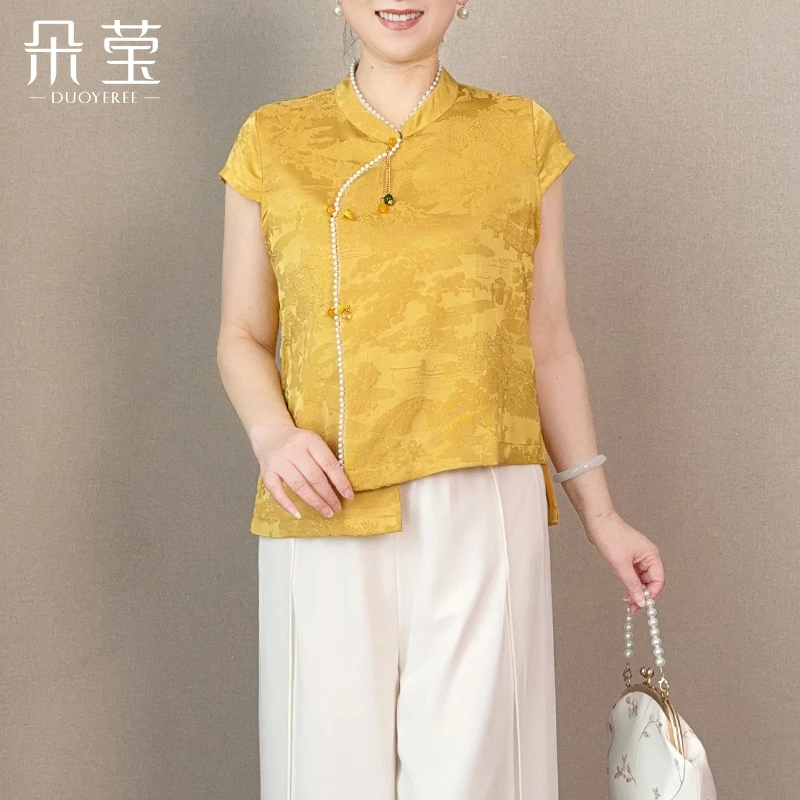 朵莹妈妈夏装洋气小衫套装上衣中老年女装时尚新中式国风衣服2552