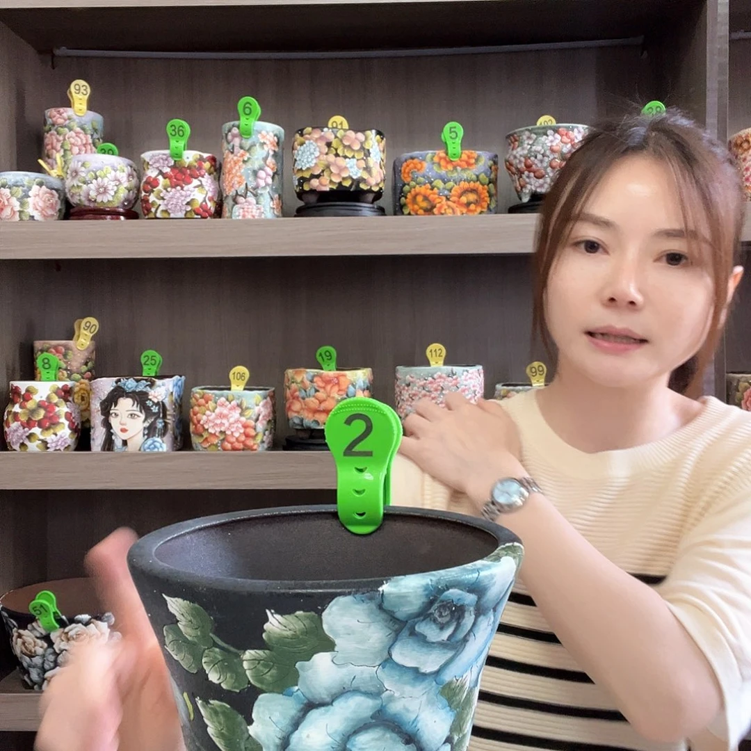 花物手绘陶瓷花盆口13高13.5