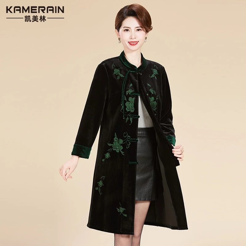 凯美林中老年女装母亲节大码妈妈婚宴服中老年中国风绣花风衣外套