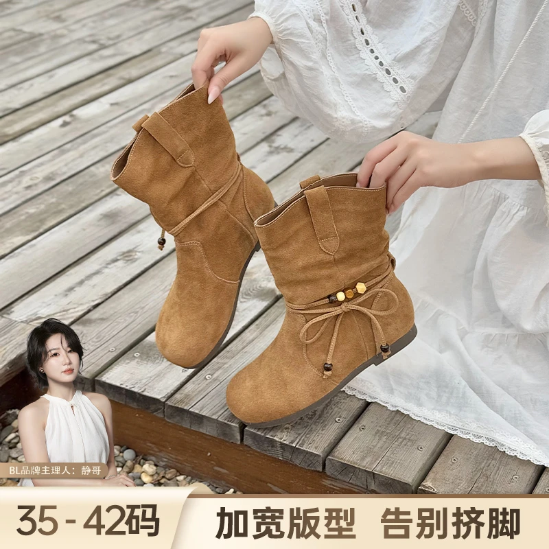 BL静哥加宽大码女鞋真皮勃肯鞋堆堆短靴子女款爆款2025新款A55018