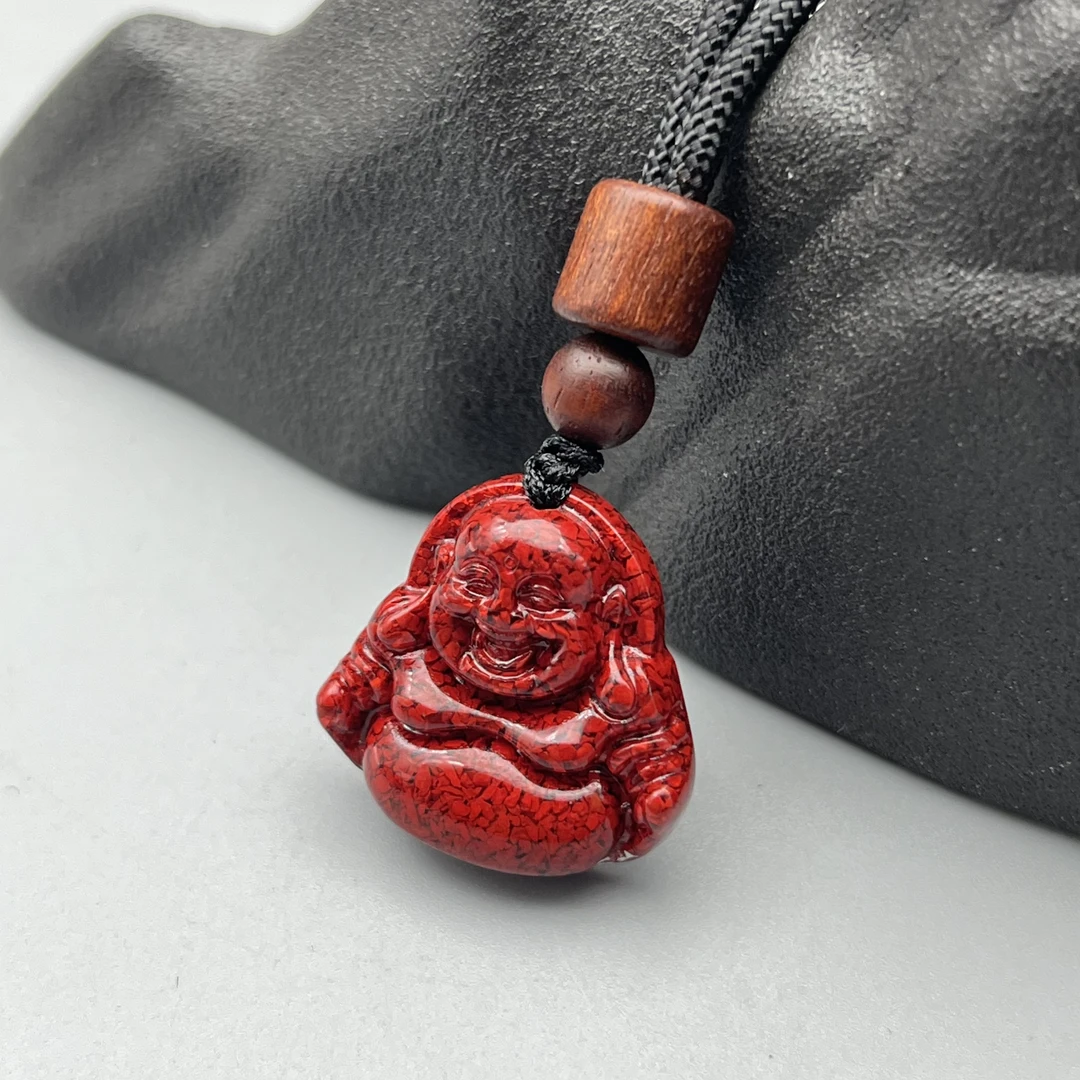 含辰砂工艺品JT388-晶体砂块佛公吊坠28左右mm