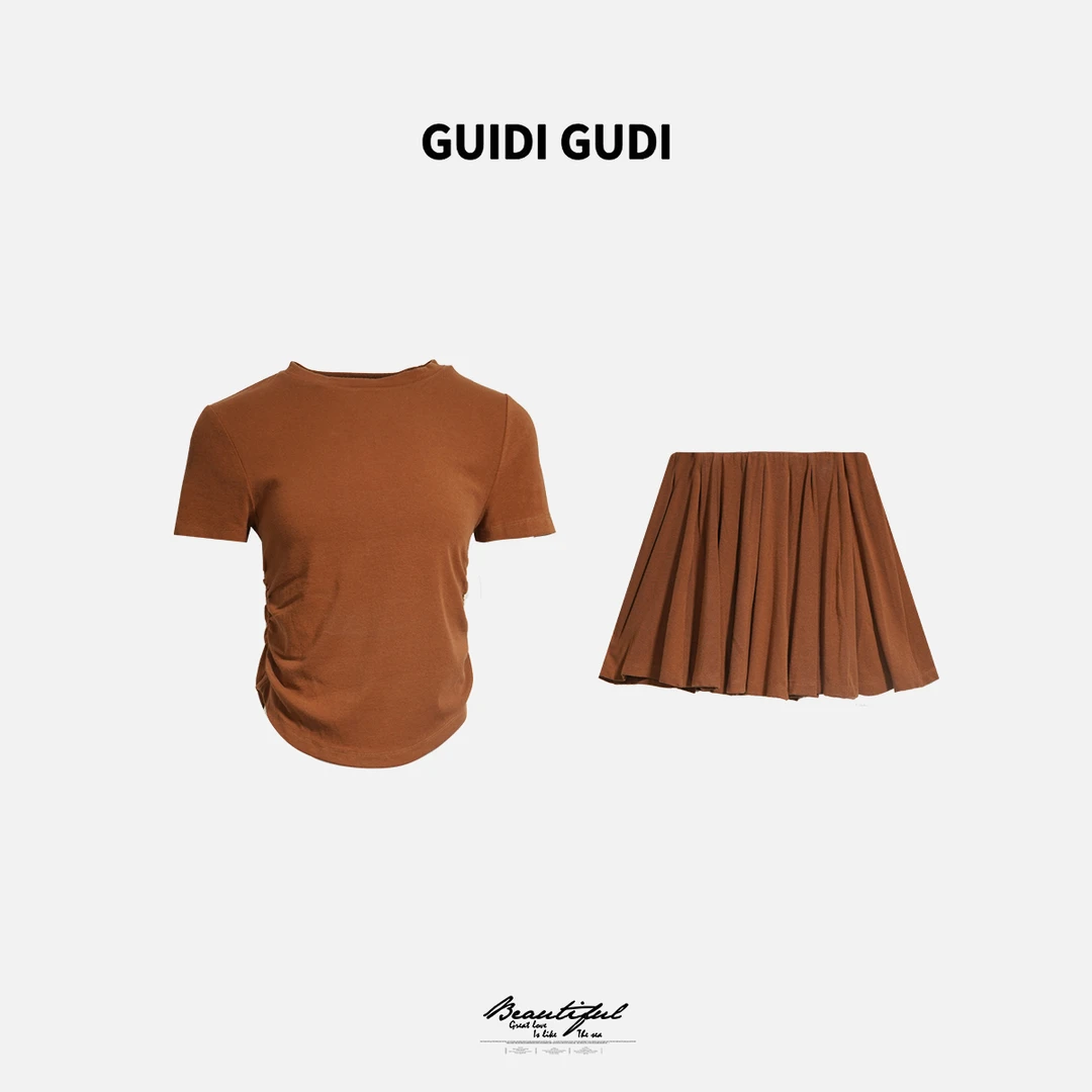 GUIDI GUDI【快要结束】时尚T恤半裙套装/黄加蓝