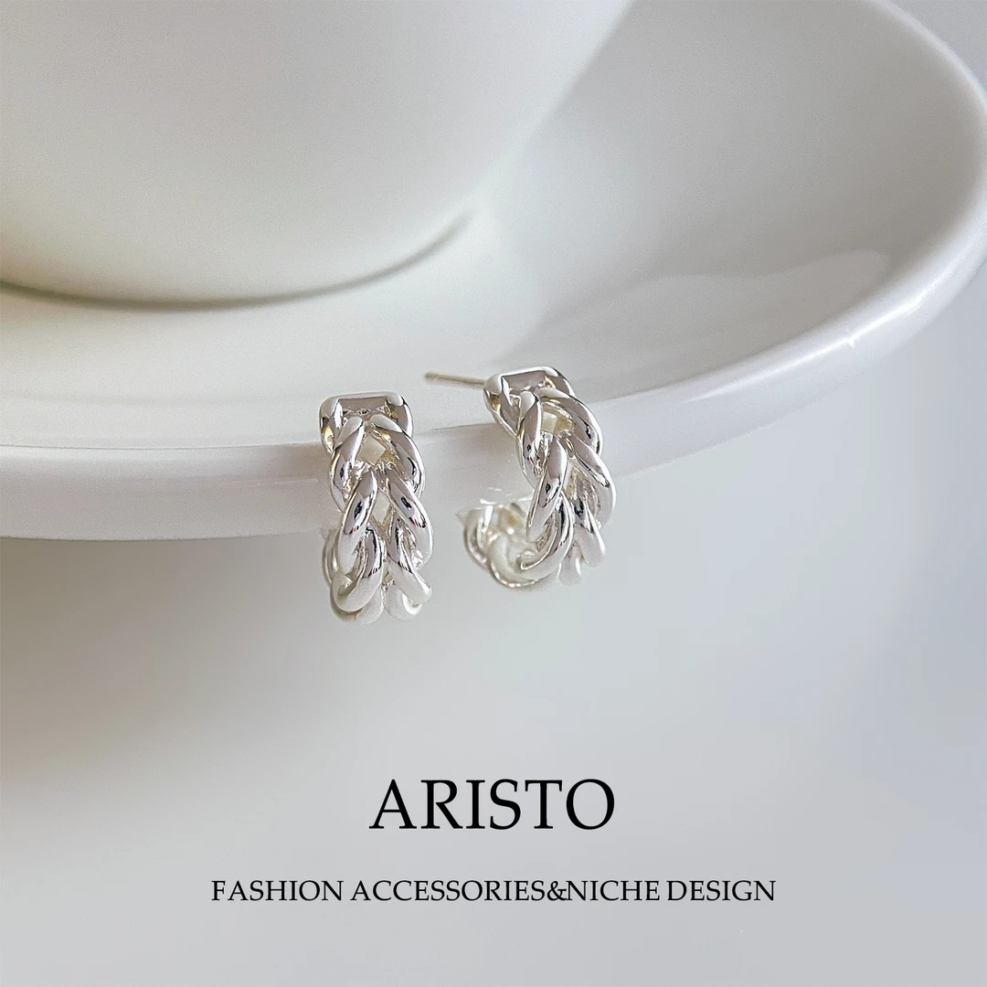 铜合金耳饰 编织时光|复古简约半圆耳环小众设计感百搭通勤气质