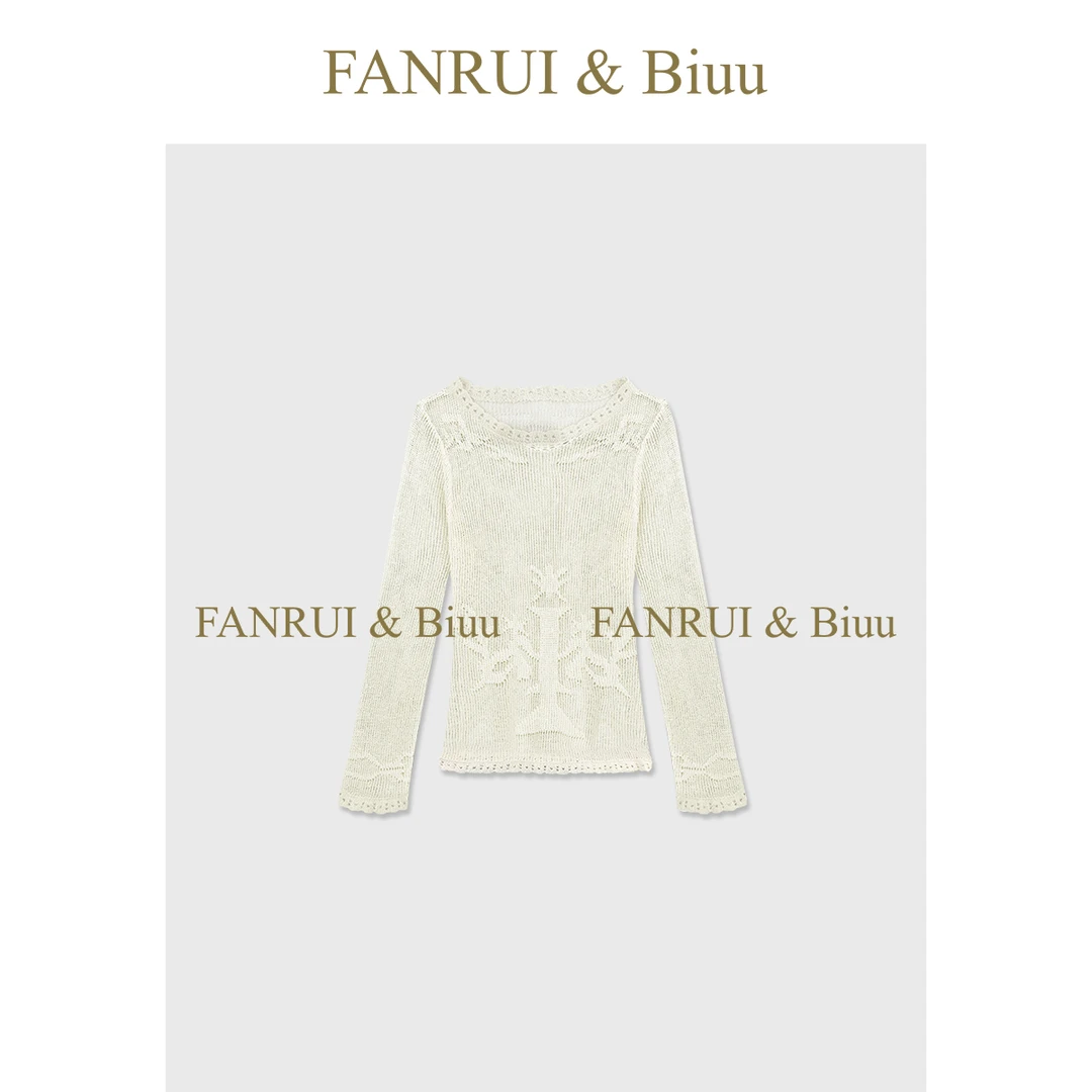FANRUI/泛芮「天平」棉麻混纺独特别致软糯显瘦钩花针织衫女B17769