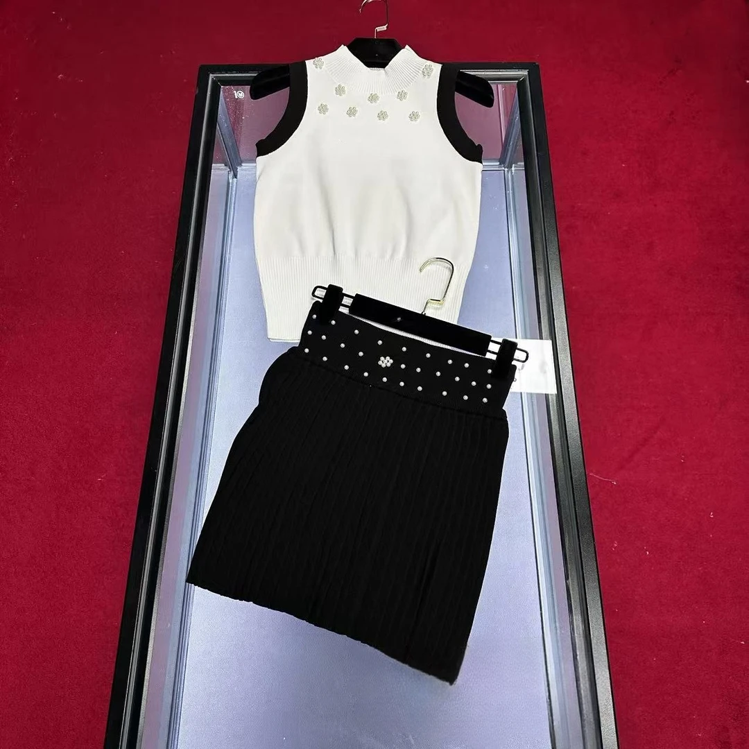 D588新款气质针织时尚套装无袖夏季休闲设计师女士