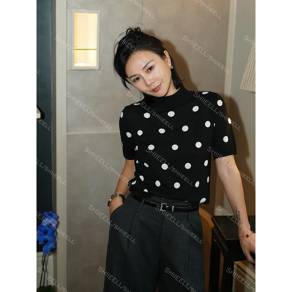 SHIIEELL【卡波尔圆点】高支绵羊毛混纺进口波点针织圆领毛衫Z0263
