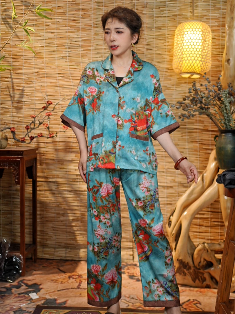 【睡美人睡衣】家居服套装睡衣中年皮筋时尚女士通用休闲中式夏季