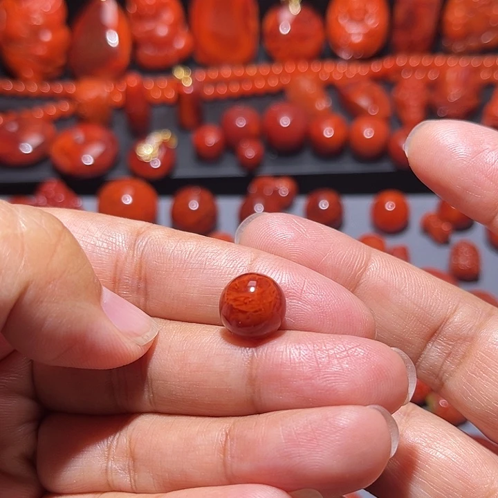 南红玛瑙未镶嵌配饰火焰纹圆珠11mm