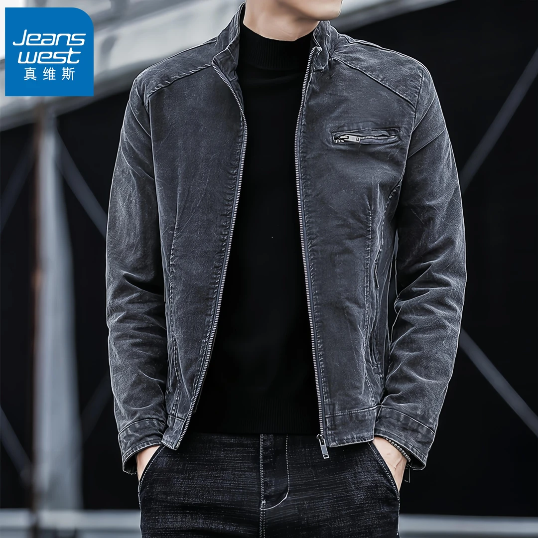 真维斯Jeanswest春秋季牛仔外套男士薄款韩版痞帅港风水洗夹克潮