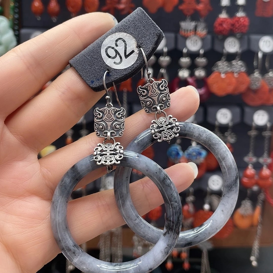 翡翠耳饰银S925镶嵌方***王207ghjhhhj