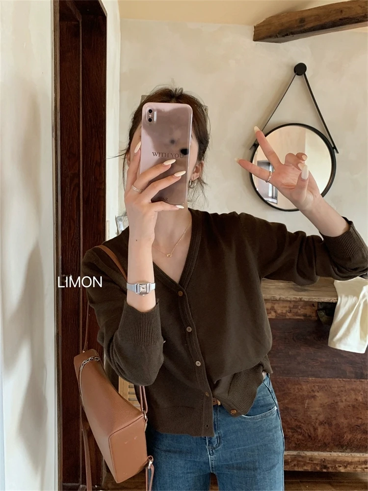 双层立体门襟！薄款纯色美拉德色系V领显瘦针织开衫女外套琥珀流光