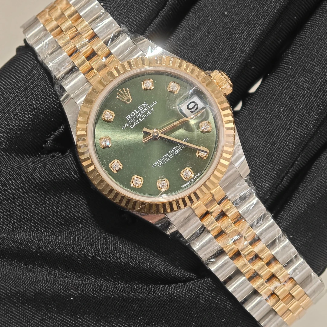 95新 Rolex/劳力士 23年女装日志系列278273绿盘钻刻女士机械腕表