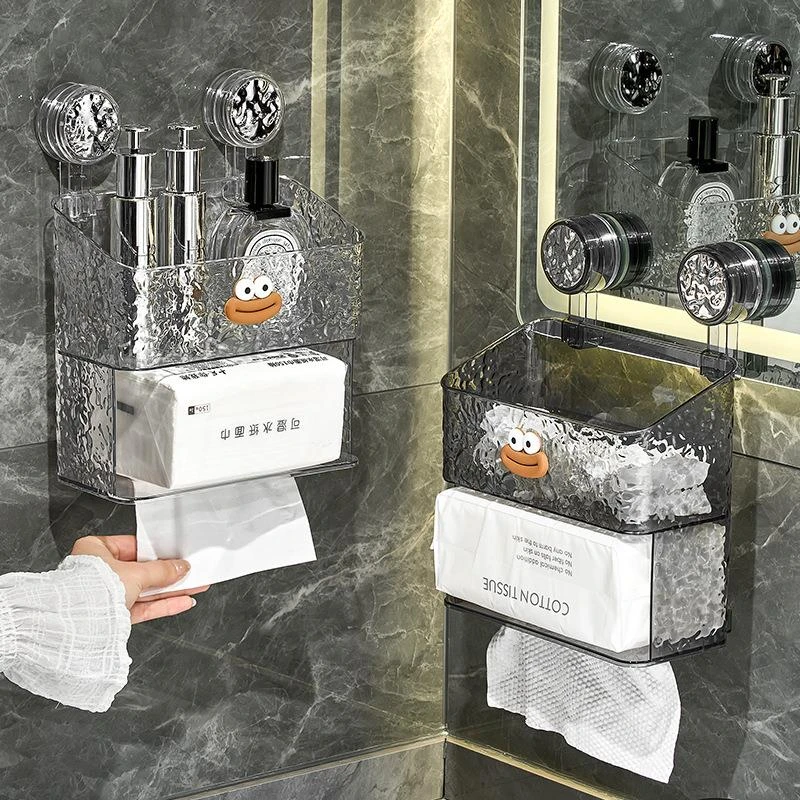 吸盘卫生间纸巾盒厕所抽纸盒厕纸架壁挂式免打孔浴室洗脸巾置物架