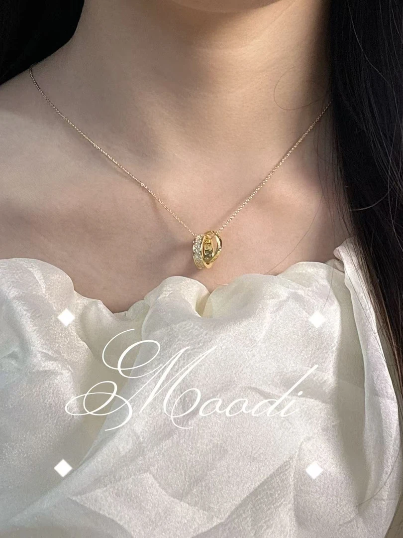 铜合金锆石项链 环环相扣项链百搭小众加厚真金电镀-Moodi曼蒂