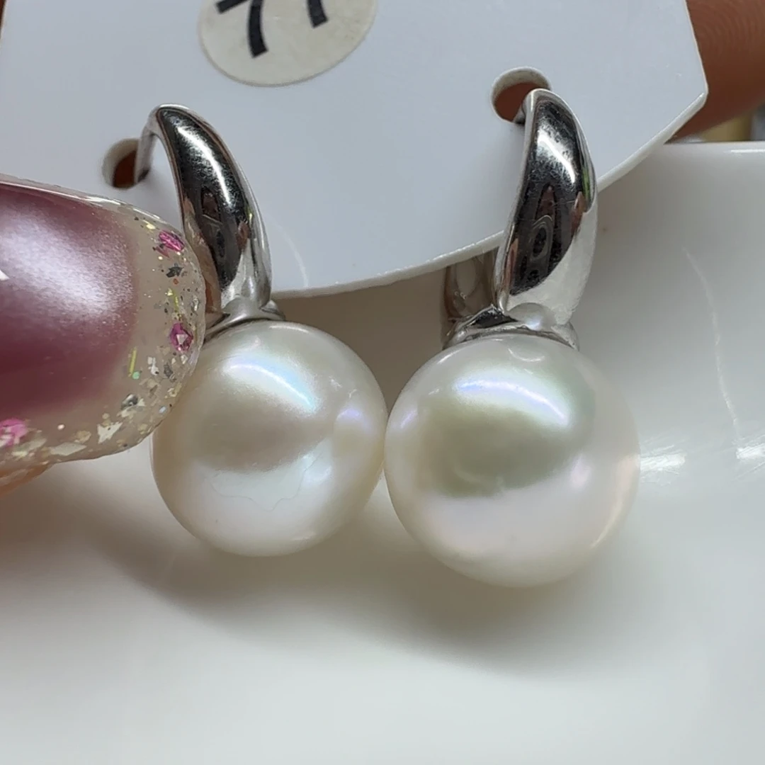 银S925镶嵌淡水珍珠耳饰珍珠10.1