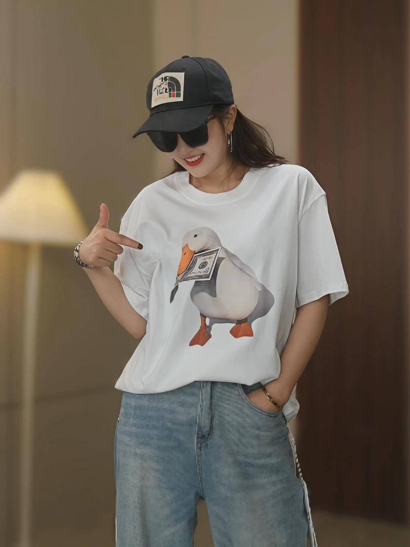 2025时尚百搭新款潮流男女同款短袖印花T恤夏季纯棉设计感半袖