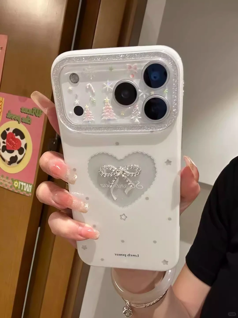 日韩高级感ins风镂空爱心蝴蝶结适用iPhone15苹果16手机壳17pro壳
