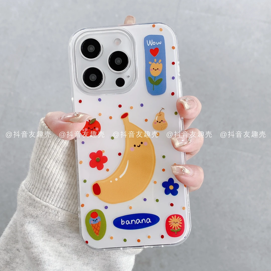 适用于苹果16手机壳新款华为vivo小米oppoIMD奶油壳简单波点香蕉