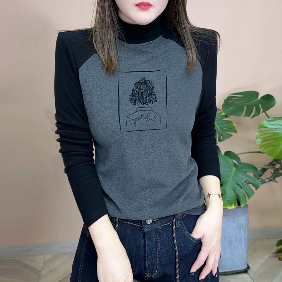 2024冬季新品时尚百搭显瘦双面绒保暖半高领长袖打底女士上衣7782