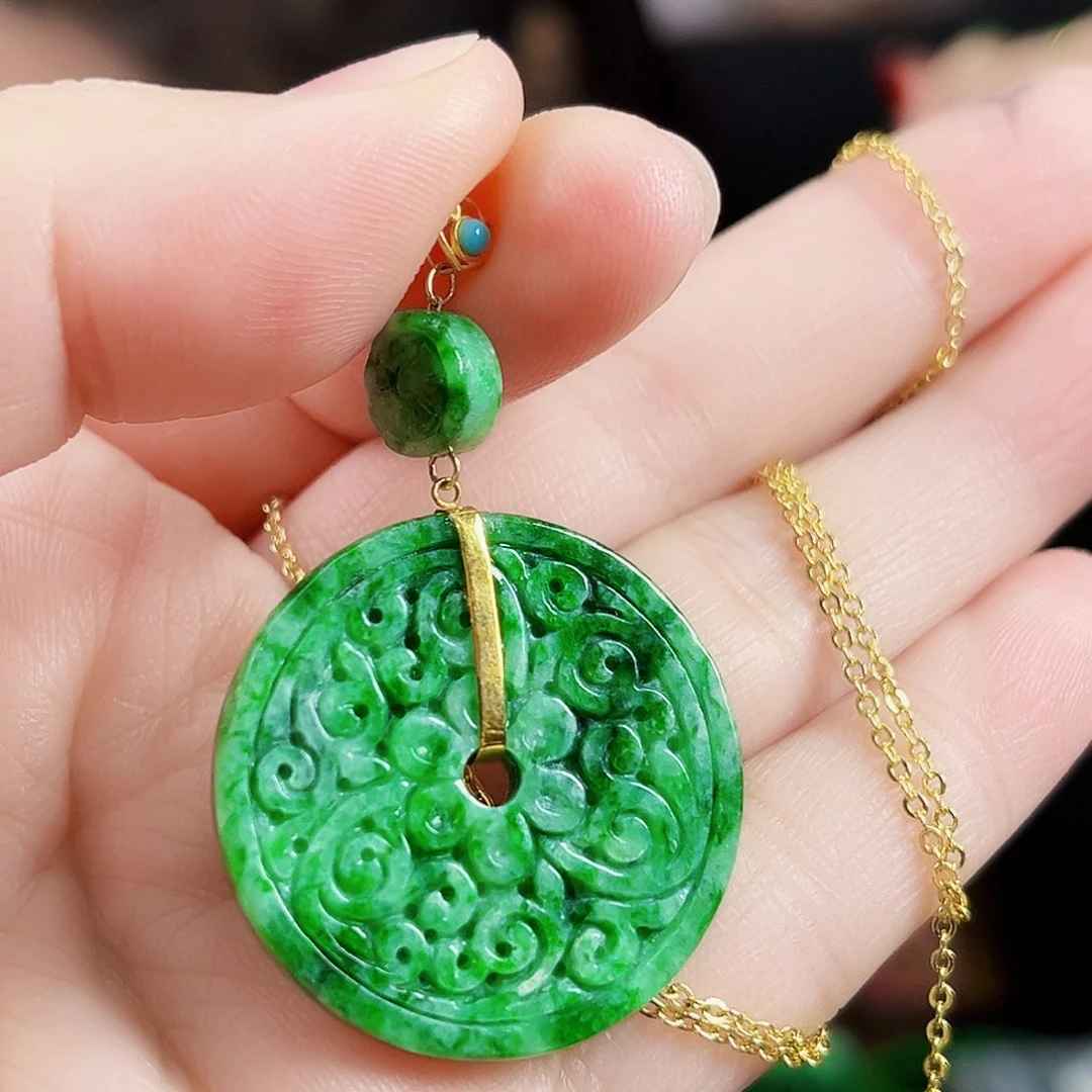 翡翠颈饰18K金镶嵌多样性发货