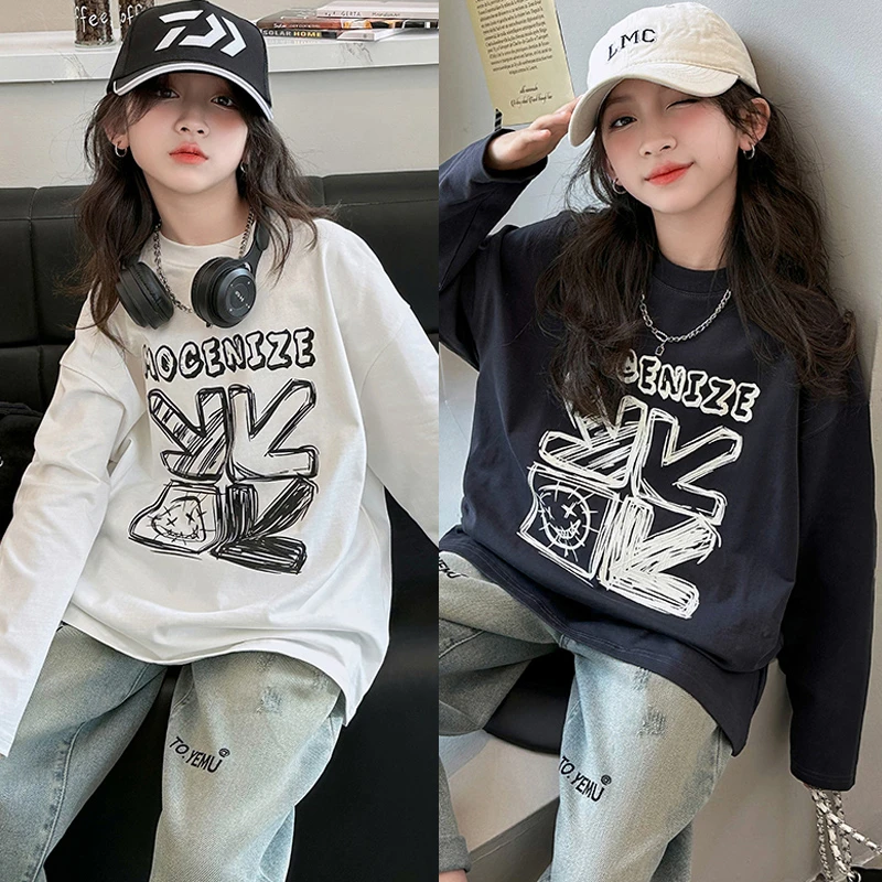 女童长袖T恤2025新款洋气百搭卫衣出街儿童女孩圆领休闲上衣秋季