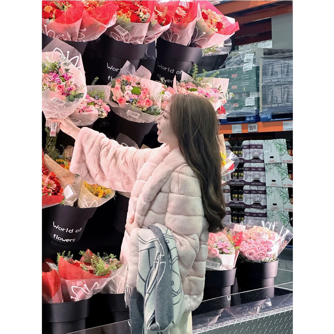 【粉丝专享】皮草青紫蓝兔皮毛一体皮草挽袖翻领外套#YTXN25T105