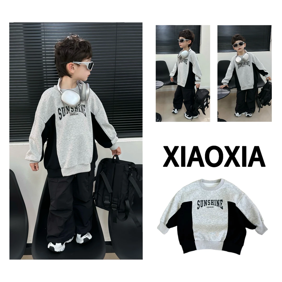 XXJ 1870 灰影交错【动感拼色】拼接潮酷卫衣