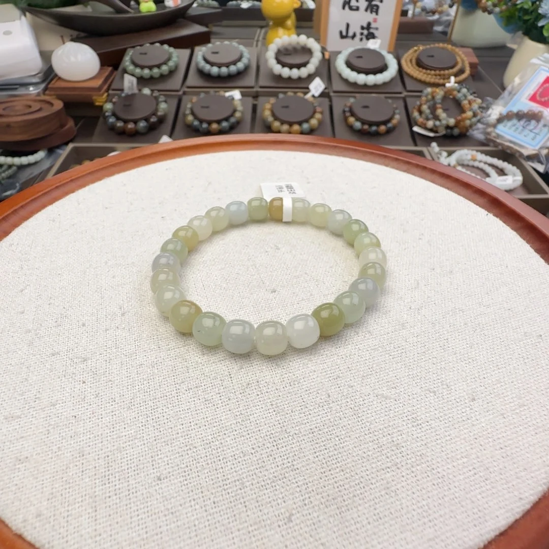 和田玉未镶嵌手链卡8直切冰底多宝，40