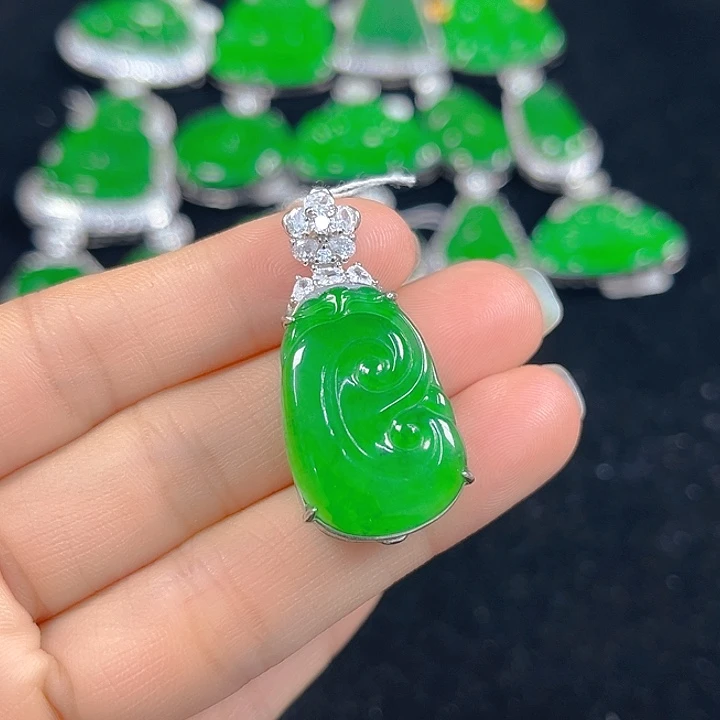 翡翠银S925镶嵌吊坠(不含链)
