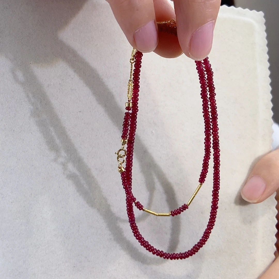 18K金镶嵌颈饰红宝石原创设计盘珠项链