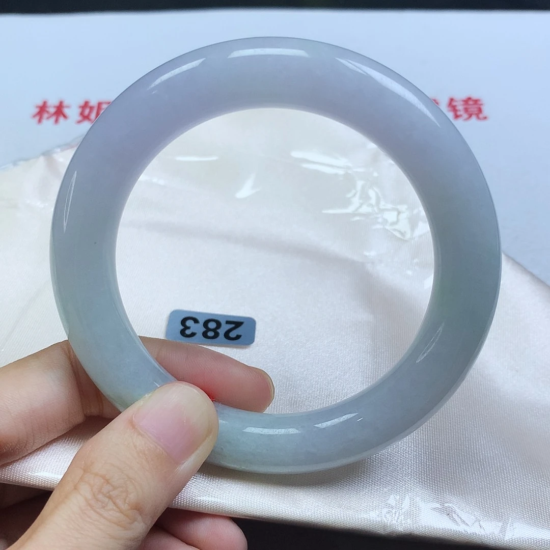 未镶嵌手镯翡翠57圈口春带彩胖圆条编号283