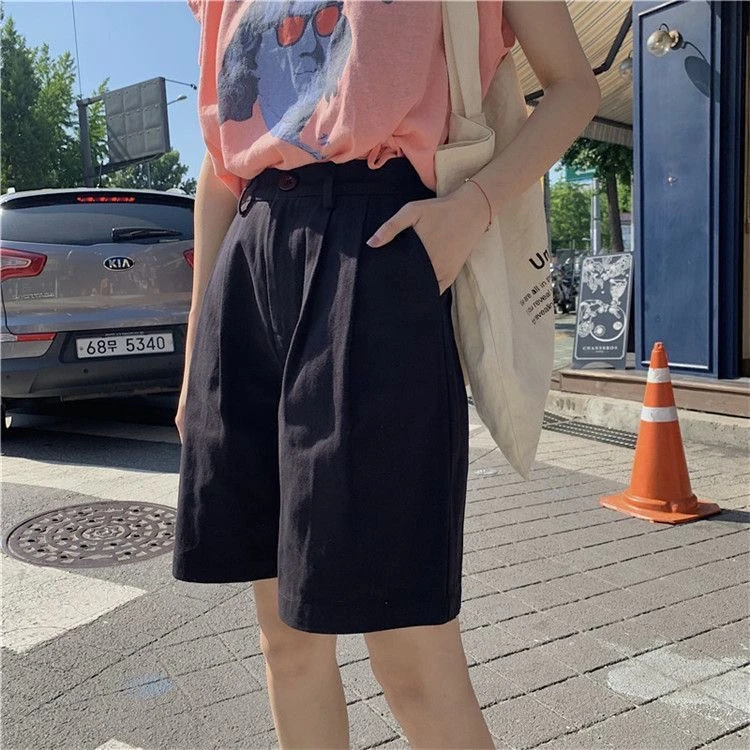 五分裤女小个子藏青色外穿休闲裤子1981