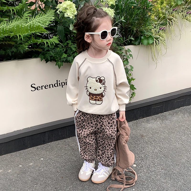 【25秋季上新】女童卡通风春秋圆领卫衣卡通春款童装豹纹套装