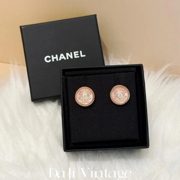 大吉中古/Chanel香奈儿粉金圆形双c耳钉