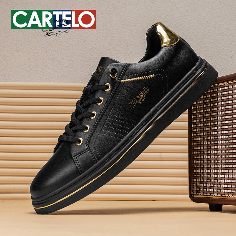CARTELO/卡帝乐鳄鱼男鞋秋季休闲板鞋男款鞋子黑色软底运动鞋子男