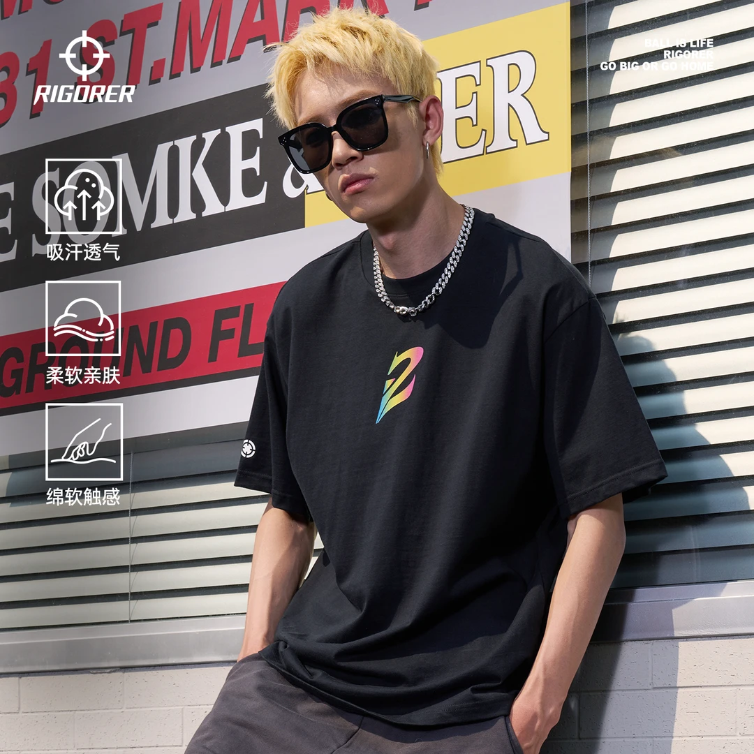 准者波杰运动圆领T恤2025夏季新款户外休闲透气质感宽松印花情侣