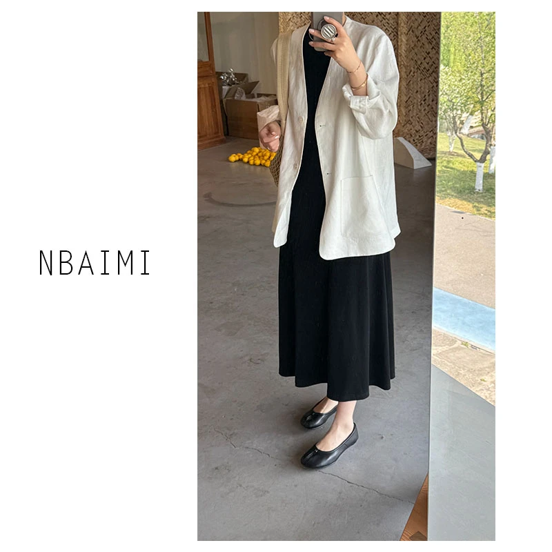 黑天鹅 春夏休闲时尚宽松纯色弹力圆领女款背心连衣裙