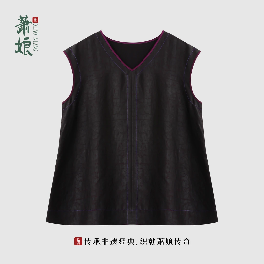 萧娘【小楼东风】紫缎龟香云纱圆领上衣桑蚕丝新中式中国风XN5486